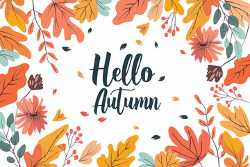 Obraz premium Autumn background with leaves and text 