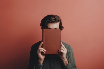 An individual with a stylish leather notebook in front of a solid color background, highlighting the notebook&acirc;&euro;&trade;s craftsmanship and elegant design. 