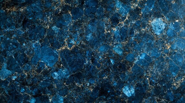 Smooth blue lapis lazuli stone with golden veins beautifully illuminated under soft light