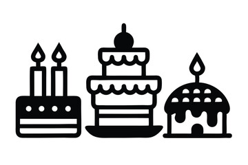Birthday Cake Icons Set - Vector Illustration, Logo Icon, Clipart Design, Line Art, Outline Vector, Silhouette 