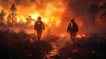 Fototapeta premium fireman fighting a great fire.