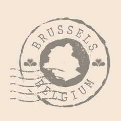 Stamp Postal  Brussels is capital of Belgium. Map Silhouette rubber Seal.  Design Retro Travel. Seal of Map Brussels grunge  for your design.  EPS10.