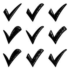 A collection of handdrawn check marks displayed on a white background