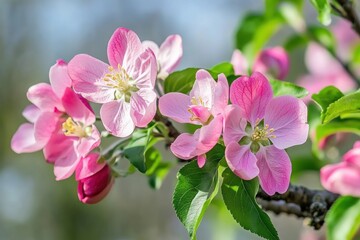 Blossoming pink tree flowers in springtime