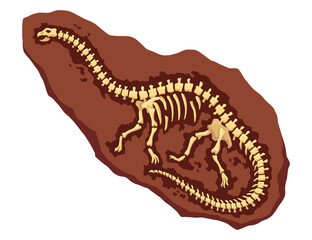 Dinosaur fossil skeleton bones, excavations of archeology isolated. Prehistoric reptile skeletons lying underground. Cartoon paleontological artifact