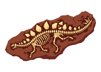 Dinosaur fossil skeleton bones, excavations of archeology isolated. Prehistoric reptile skeletons lying underground. Cartoon paleontological artifact
