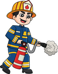 Firefighter Holding a Fire Extinguisher Clipart