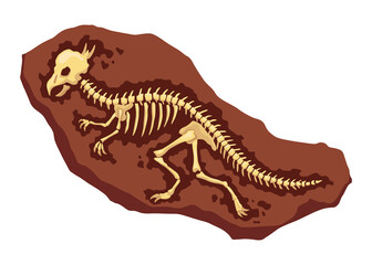 Dinosaur fossil skeleton bones, excavations of archeology isolated. Prehistoric reptile skeletons lying underground. Cartoon paleontological artifact