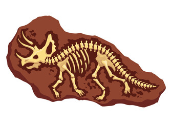 Dinosaur fossil skeleton bones, excavations of archeology isolated. Prehistoric reptile skeletons lying underground. Cartoon paleontological artifact