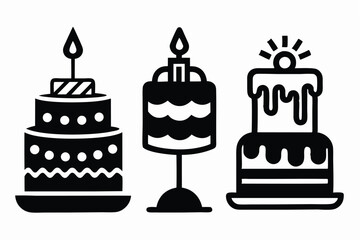 Birthday Cake Icons Set - Vector Illustration, Logo Icon, Clipart Design, Line Art, Outline Vector, Silhouette 
