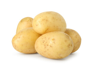 Pile of young fresh potatoes isolated on white