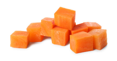 Pieces of fresh ripe carrot isolated on white