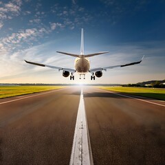 Obraz premium an airplane taking off from the runway