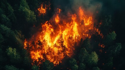 Fototapeta premium incredible photo of the forest after a big forest fire. black burnt trees. top view.