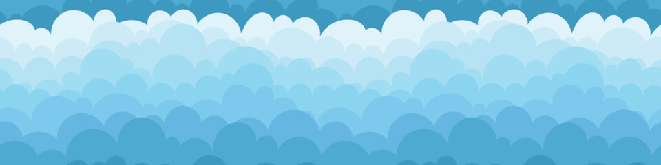 Vector drawing of sky with clouds, seamless pattern, cartoon illustration, natural background	