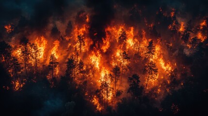 Fototapeta premium incredible photo of the forest after a big forest fire. black burnt trees. top view.