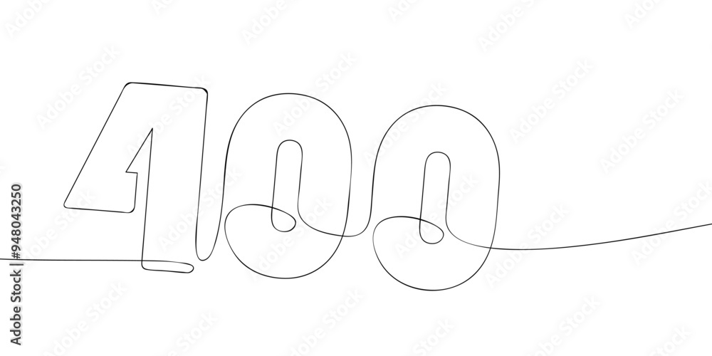 Poster a single line drawing of a four hundred symbol. continuous line four hundredth number icon. one line