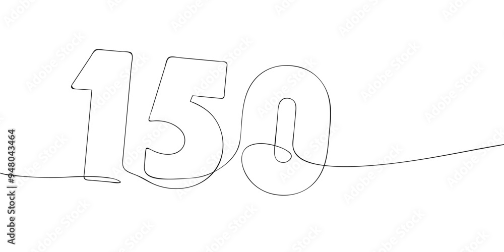 Aufkleber a single line drawing of a one hundred and fifty symbol. continuous line one hundred fiftieth number