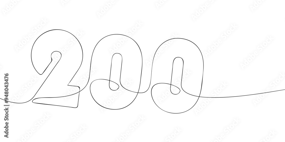 Poster a single line drawing of a two hundred symbol. continuous line two hundredth number icon. one line i