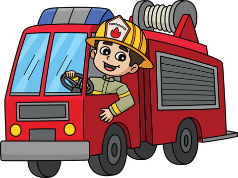 recommend clip art: Firefighter Driving a Fire Truck Cartoon Clipart