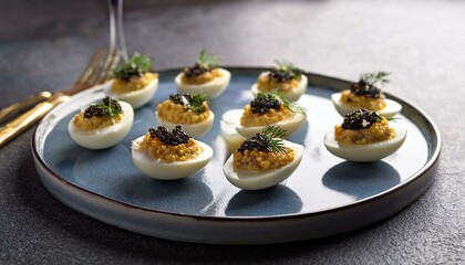 Stuffed quail eggs with caviar and a light champagne vinaigrette