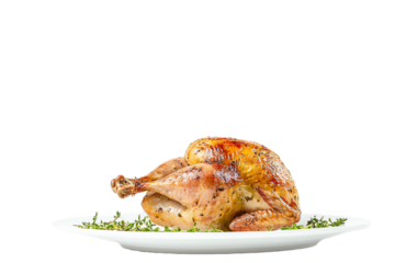 Roasted Cornish Hen with Thyme Sprigs on White Plate