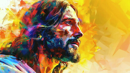 Close-Up Artistic Portrait of Jesus Christ face in Painting Style new beautiful stock image illustration AI