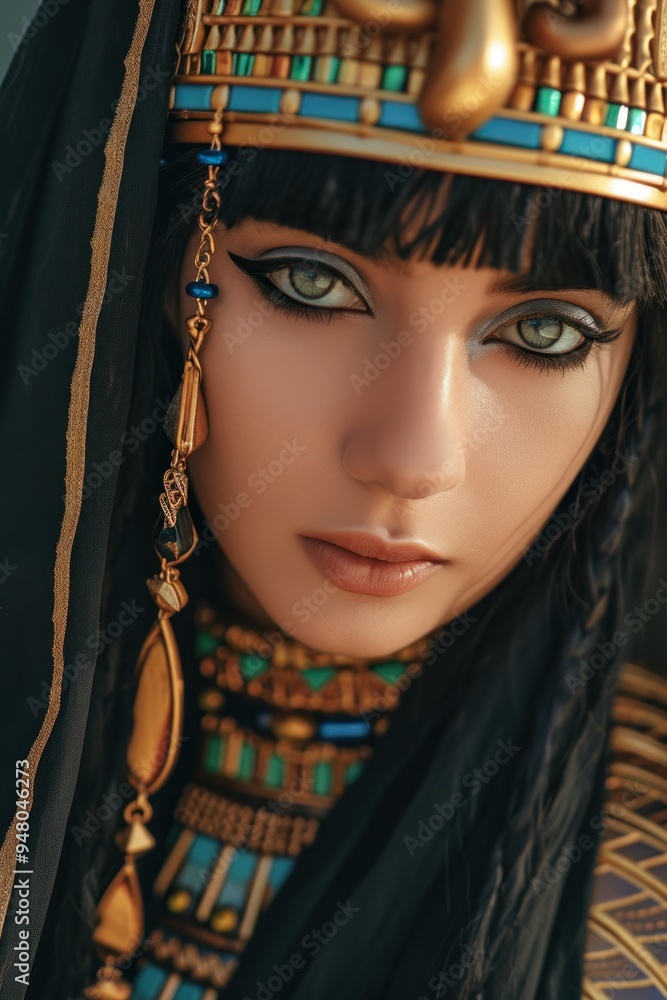 Wall mural Beautiful woman in the goddess ancient egypt beauty style background, ai generated