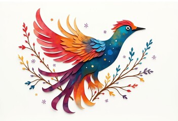 Fototapeta premium Graphic Design Meets Papercraft: A Unique Bird Illustration with Bold Colors and Abstract Shapes