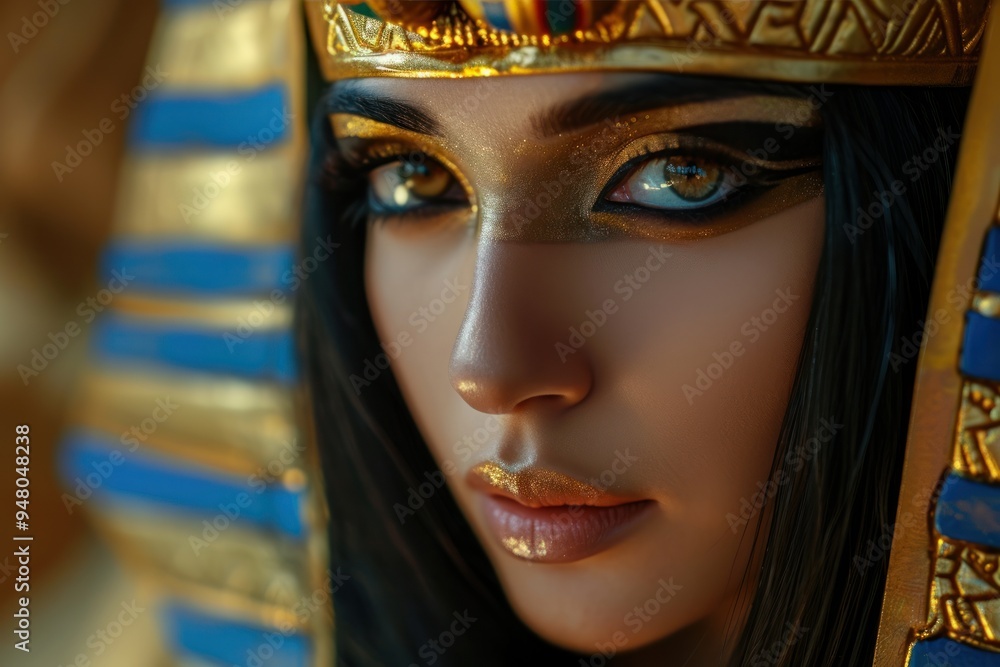 Wall mural beautiful woman in the goddess ancient egypt beauty style background, ai generated