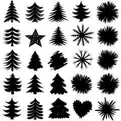 Obraz premium Silhouettes of trees and snowflakes on a white background