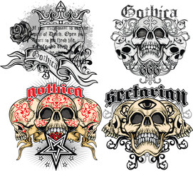 set, gothic sign with skull, grunge vintage design t shirts