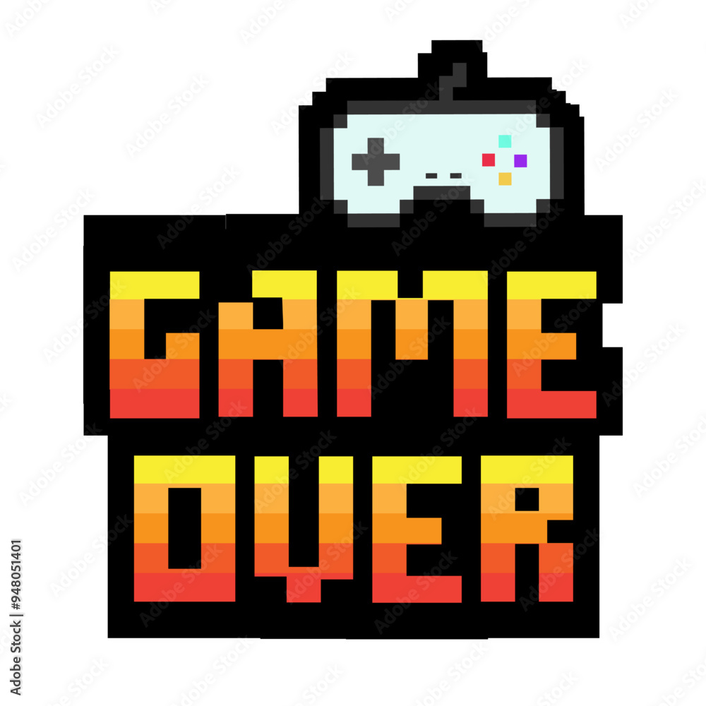Aufkleber game over text on white background.8 bit game.retro game.