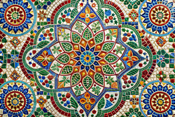 Stunning mosaic design featuring vibrant colors and intricate patterns in cultural art