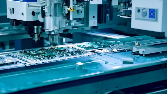 Automated assembly process of electronic circuit boards in a high-tech manufacturing facility