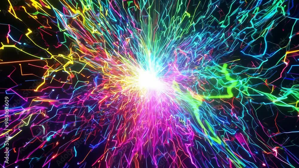 Poster colorful abstract explosion of light and energy in a dark background showcasing dynamic motion and v