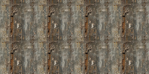 Obraz premium Weathered steel plate texture with a rugged, industrial finish. Seamless texture background. Pattern design
