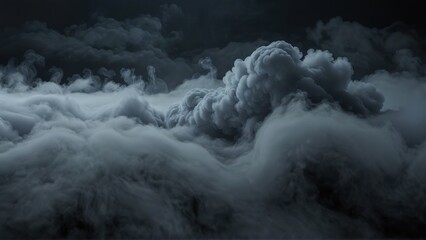 Dark storm clouds swirl dramatically over a desolate landscape at dusk