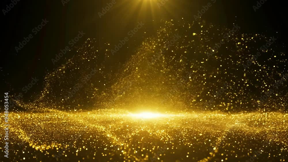 Poster golden sparkle particles floating gracefully in a dark space creating a magical atmosphere at night