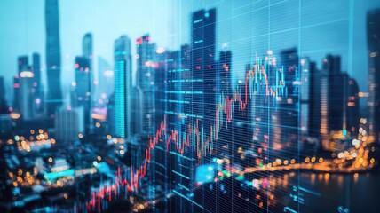 Fototapeta premium Financial success, augmented reality chart, symbolic prosperity, sleek modern cityscape