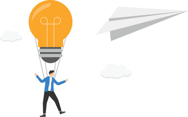 a man in a business suit jumped with a parachute from a paper airplane,
