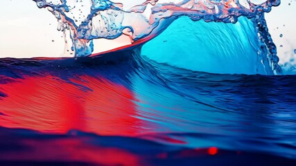 Stunning ocean waves reflect vibrant colors at sunset near the beach, capturing nature's beauty and tranquility