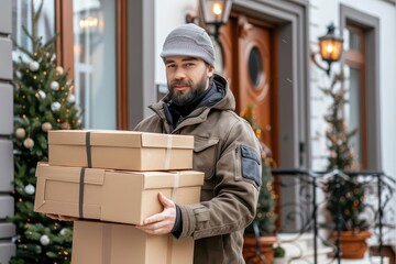 A delivery driver delivering packages to a customer.