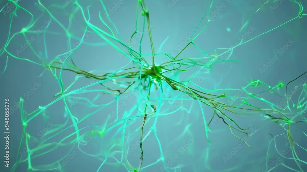 Poster exploring the intricate movements of neurons in a mesmerizing scientific animation filmed in a lab
