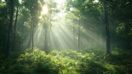 Scenic Forest Landscapes with Dense Greenery and Sunlit Clearings for a Serene Natural Environment