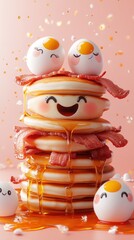 Obraz premium Happy Pancake Stack with Smiling Eggs and Crispy Bacon