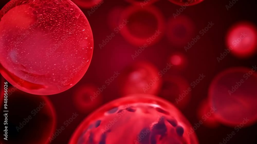 Poster exploring the intricate details of red blood cells under a microscope in a lab setting