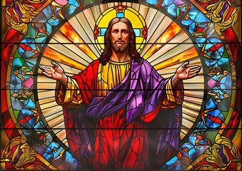 Fototapeta premium Jesus Christ portrayed in a stained glass window