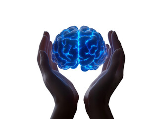 a hands holding a glowing brain