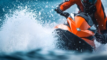 Fototapeta premium Exhilarating Jetski Rider Navigates Powerful Waves in Extreme Water Sports Adventure